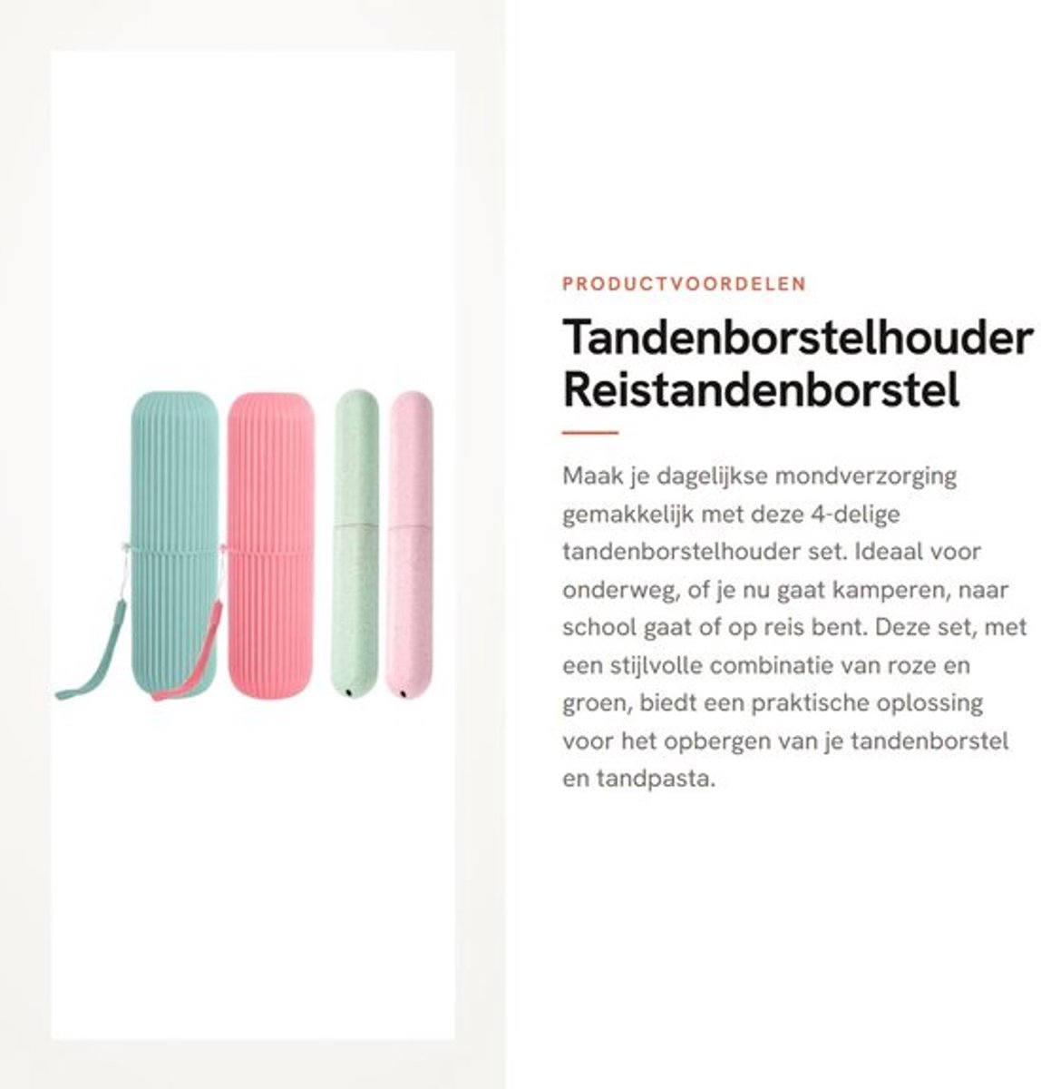 Tandenborstelhouder 4-delig - Reisetui - Tandenborsteldoos - Multifunctioneel - Groen/Roze - Afmetingen 20,5 cm x 3,2 cm - Tandenborstelbox