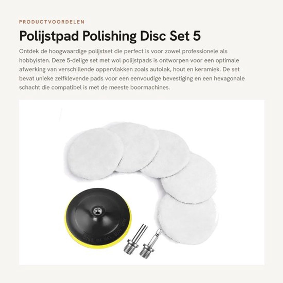 Polijstpad - Polishing Disc Set - 5 Stuks - 180 mm - Polijstkit - Voor Auto en Hout - M14 Adapter