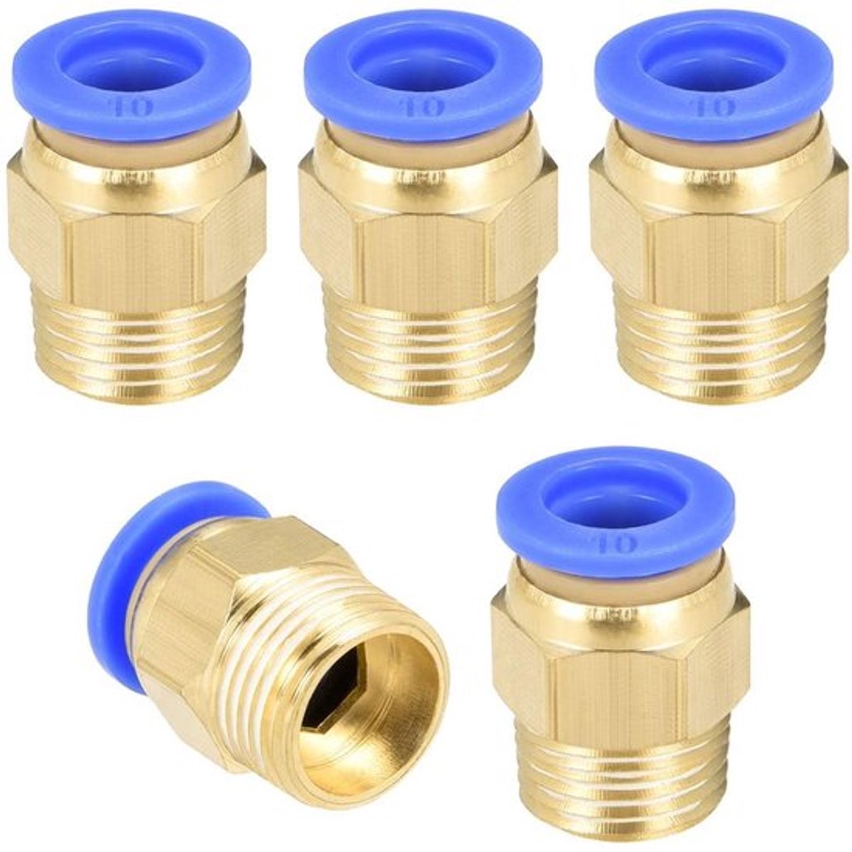 Push-to-connect Koppelingen - Rechte Connector - 10 mm Buis OD - G3/8 Draad - 5 Stuks - Messing/Kunststof - Pneumatische Fitting