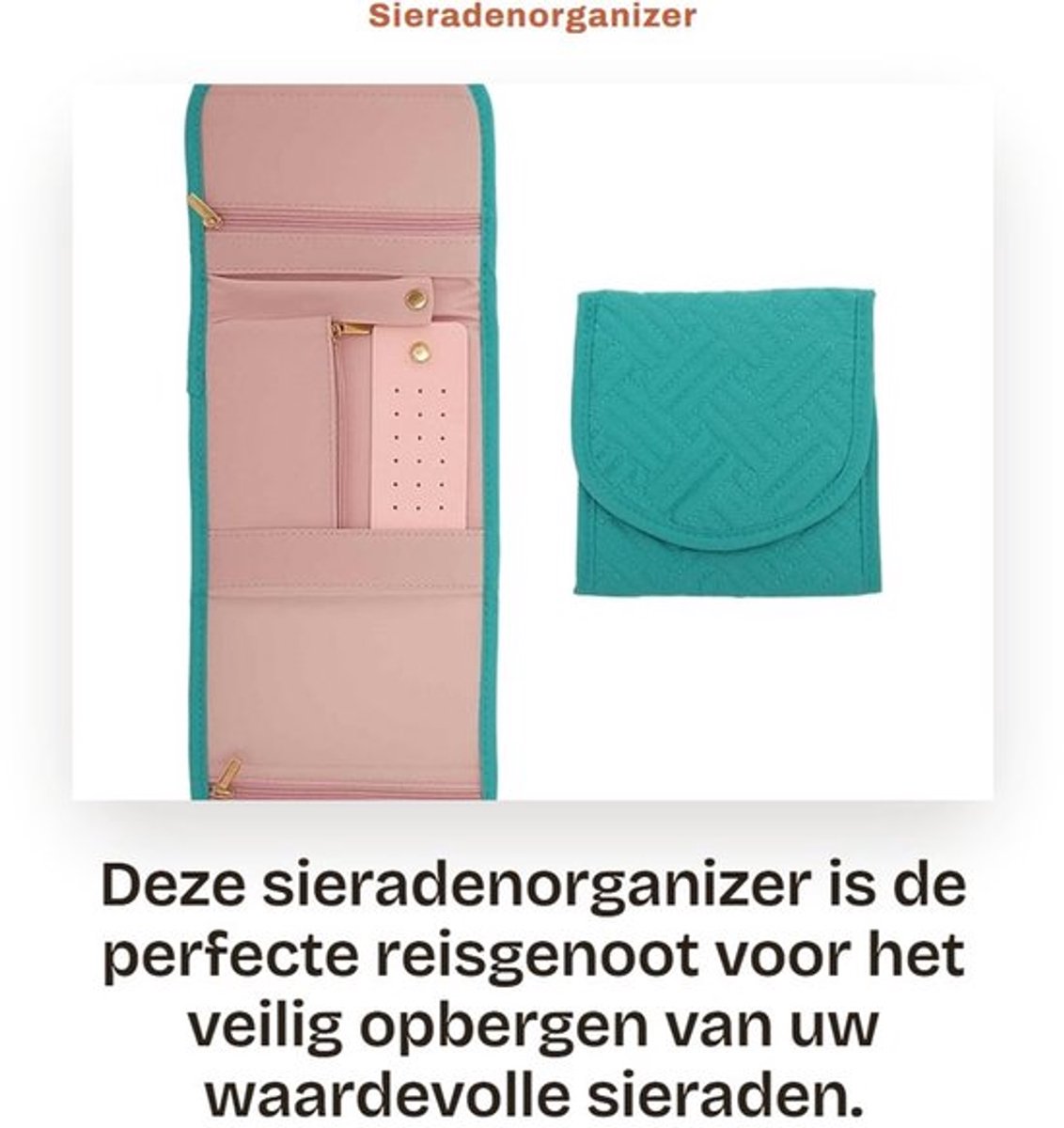 Sieradenorganizer voor onderweg - Sieradenopslag - Ringhouder/Oorbelpaneel - Ritsvak - Vochtbestendig - Bescherming tegen krassen - Sieradenetui