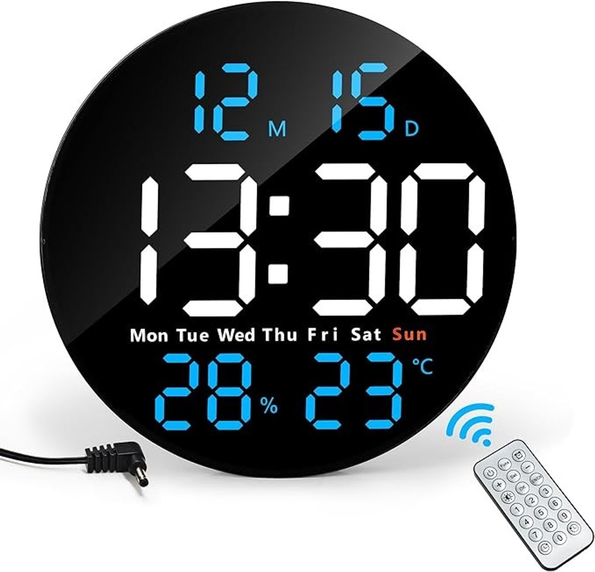 Zelora 25 cm LED digitale wandklok met afstandsbediening en datum