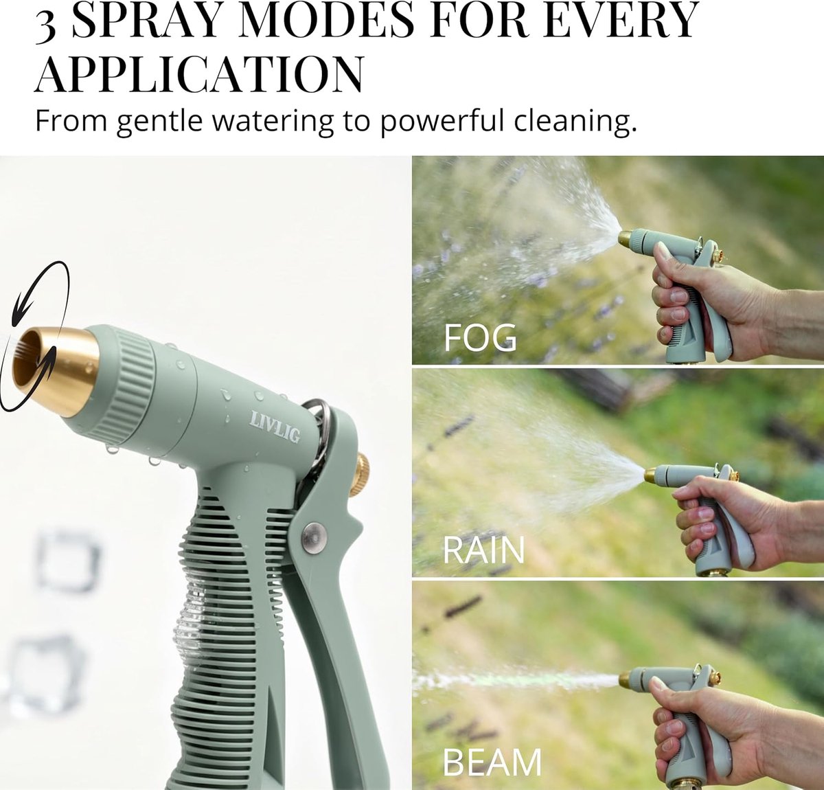 SnelShoppen - Tuinsproeier van Hoogwaardige Plastic en Messing, Ergonomisch en Antislip, 3 Spray Modi voor Tuin, Camping, Huishouden, Groen