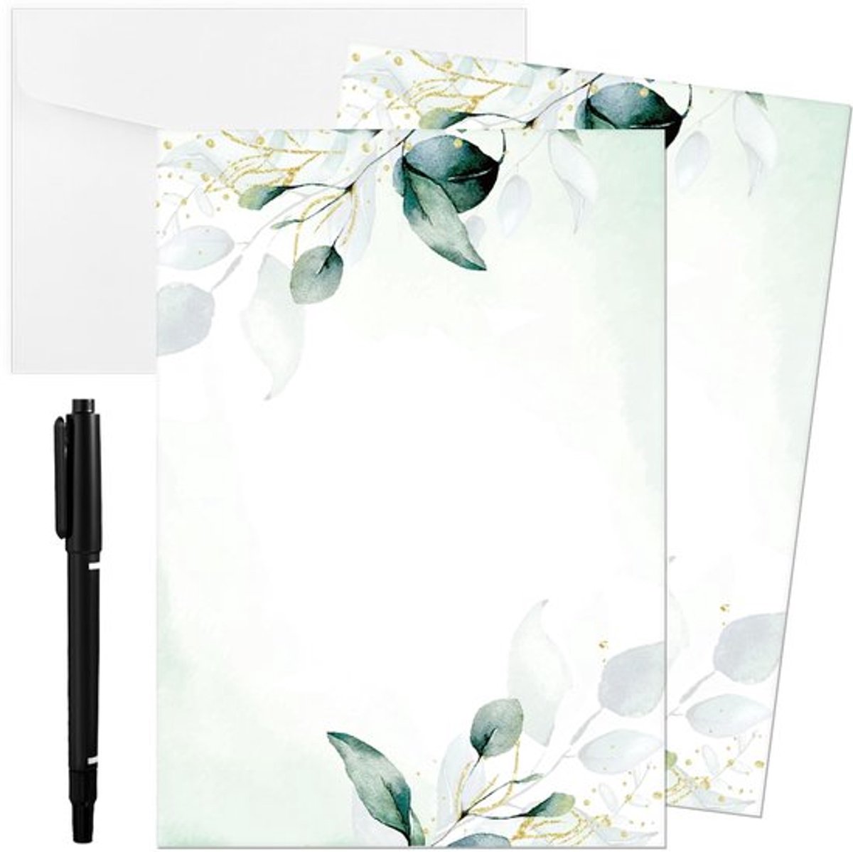 Uitnodigingskaarten 20 stuks - Eucalyptusbladeren - Witte Enveloppen - Blanco Kaarten - Elegante Ontwerpen - 250 g Karton - Ansichtkaarten