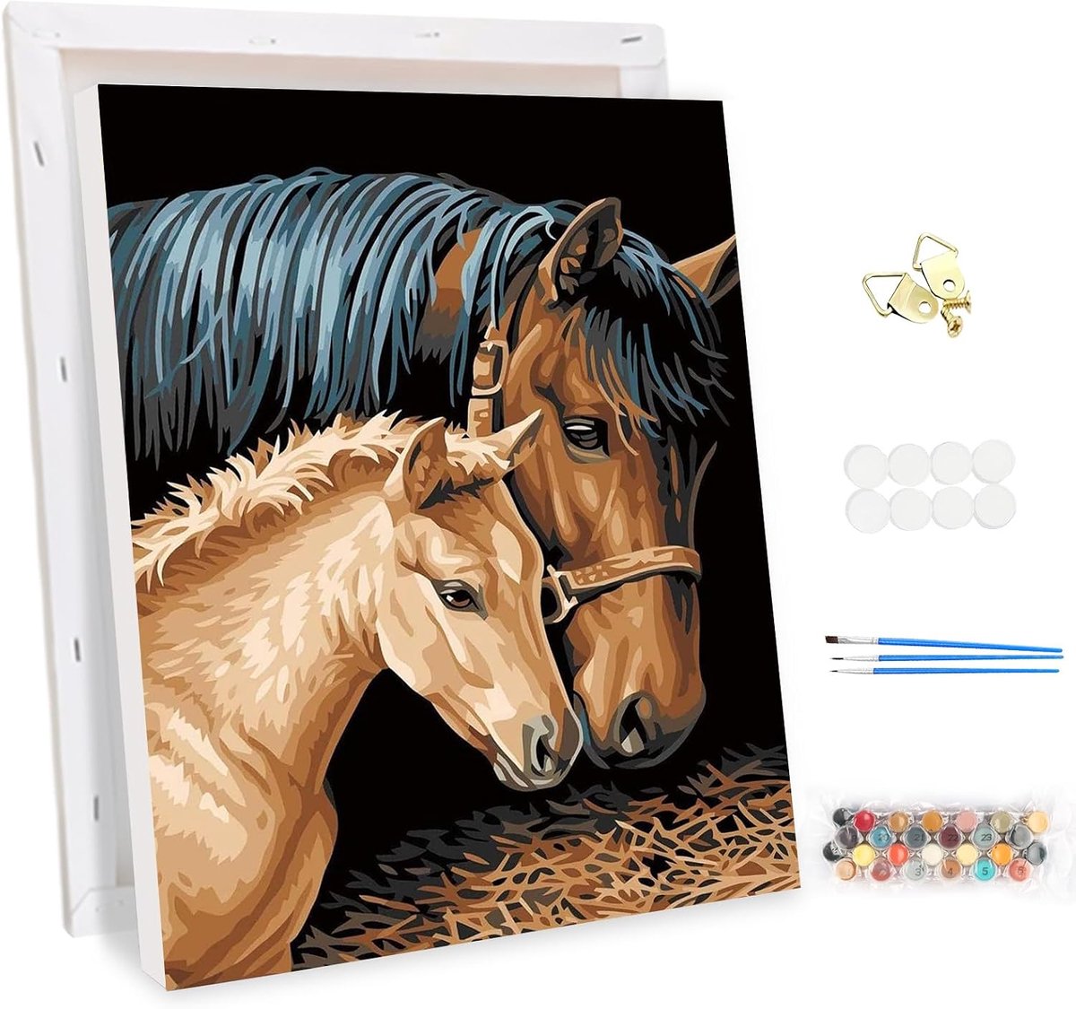 SnelShoppen - Paint by Numbers Kit voor Volwassenen met Frame - Paard en Dieren DIY Canvas Olieverf Kit - Inclusief Acrylverf en Schilderborstels - 30