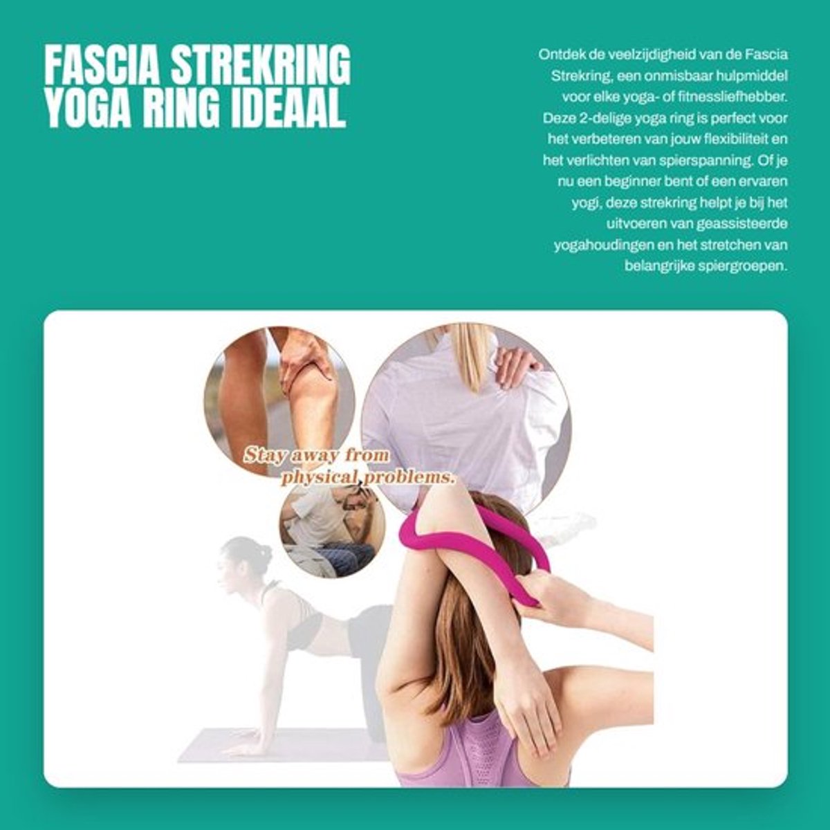 Yoga Ring - Geassisteerde Yogahoudingen - Pilates Ring - Fitness Strekring - Yogamassage Ring - Flexibel en Handig - 24x13x8 cm