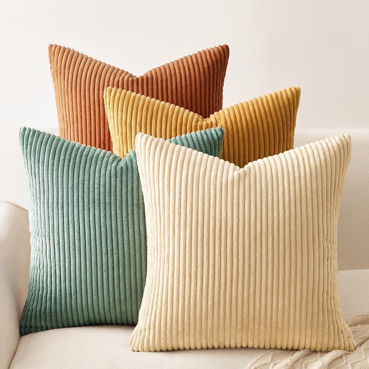 Decoratieve Kussenslopen - Zacht Fluweel Modern Dubbelzijdig Ontwerp - Mix & Match voor Boho, Landelijk, Herfst - 45x45cm - Oranje/Teal - 4 Stuks