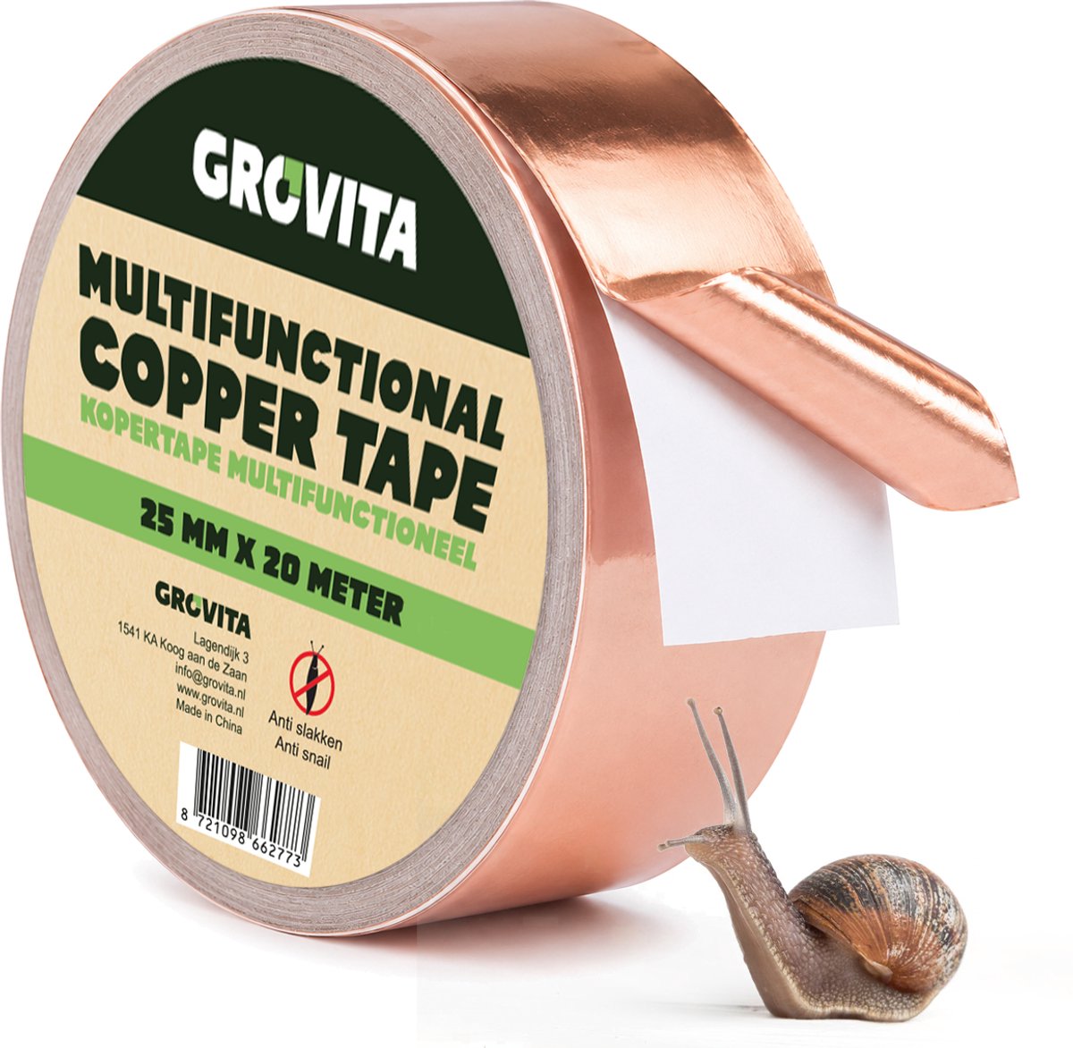Grovita Kopertape Anti-Slakken - 25 mm x 20 meter - Slakkentape - Diervriendelijke Val tegen Slakken