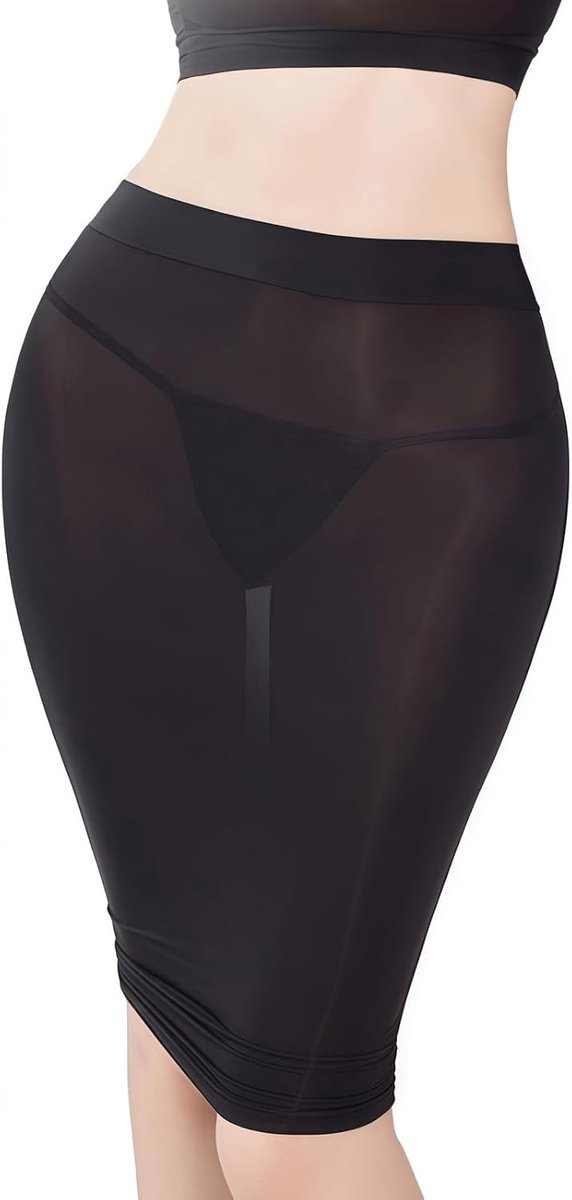 Shiny Bodycon Midi Rok voor Dames - Sexy Doorzichtige Pijpenrok met Elastische Wet Look voor Rave, Feest en Nachtclub Outfits