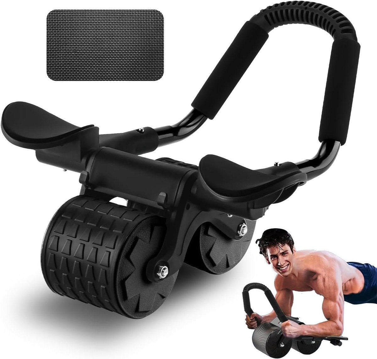 Buikspier Trainer - Ab Roller - Thuis Trainen - Automatische Terugslag - 42x40x17 cm - Zwart