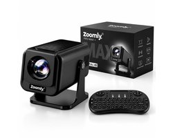 Zoomly® Pro MAX+ Mini Beamer – 600 ANSI Lumen – Thuisbioscoop Beamer met Android 14, WiFi 6 & Bluetooth 5.4 – Full HD 1080p – Ondersteunt 4K – Gratis Smart Remote