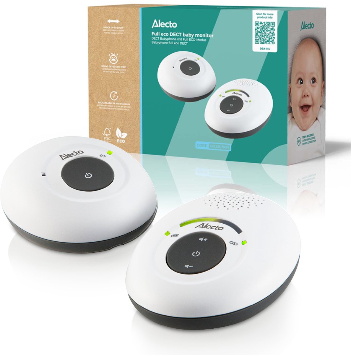Bol.com Alecto DBX-115 - Full Eco DECT Babyfoon - Wit/Antraciet aanbieding