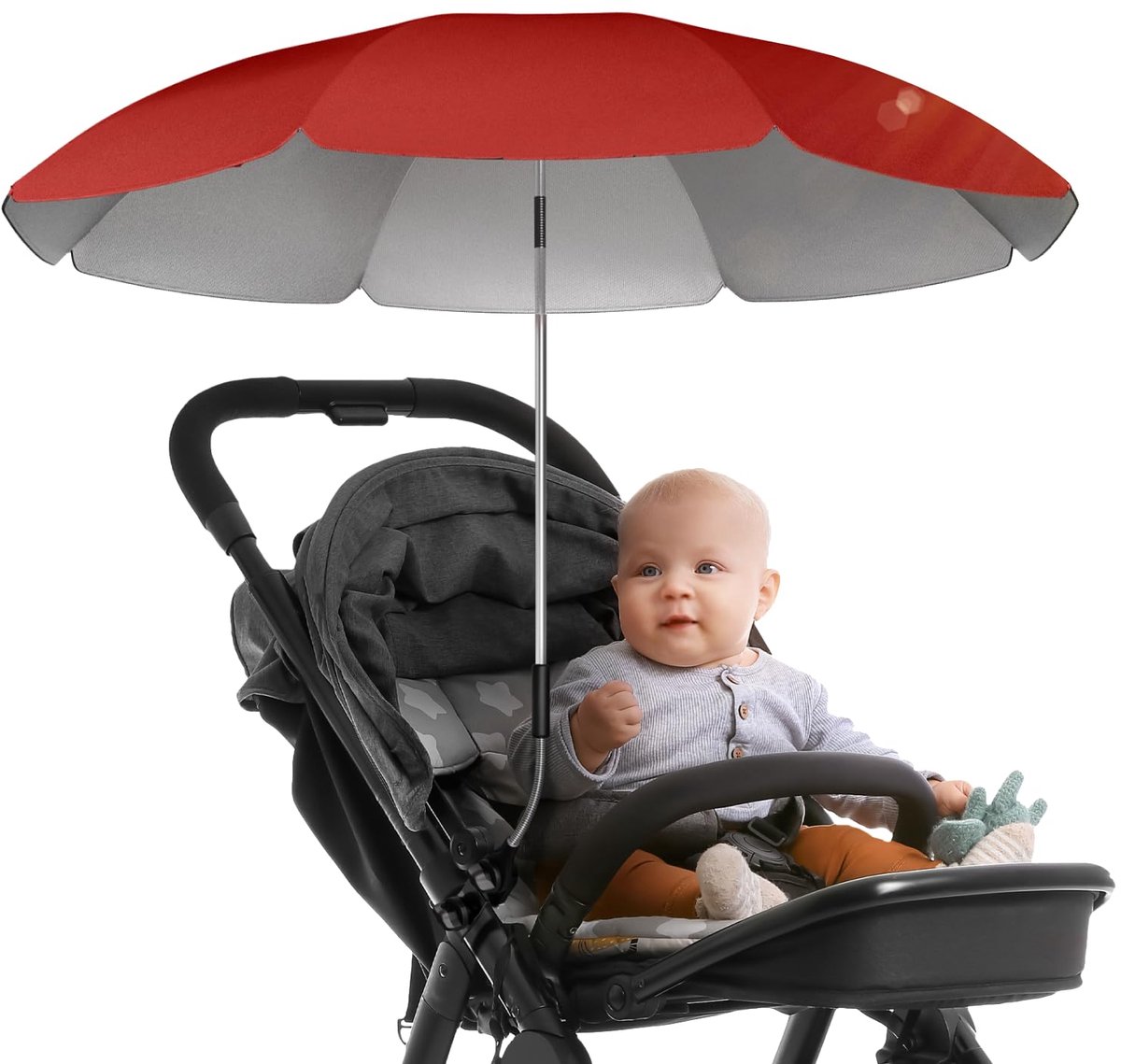 SnelShoppen - Parasol Kinderwagen UV-bescherming 50+ - 70 cm Diameter met Overhang - Zonwering Kinderwagen en Buggy met Flexibele Universele Houder -