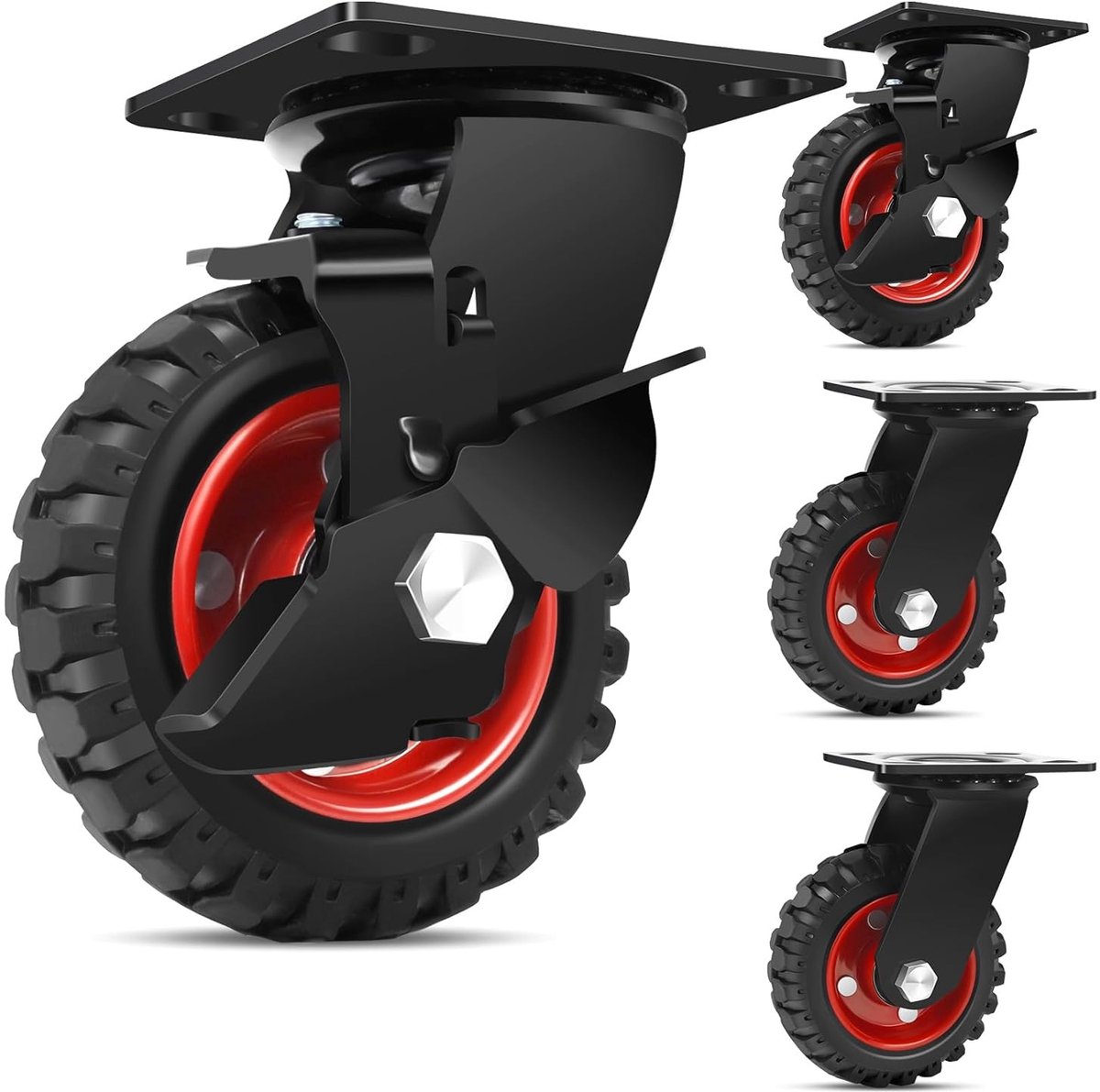 Zware 125 mm Rubber Transportwielen met 360° Zwenkfunctie en Antislipprofiel, Geschikt voor Medische en Industriële Toepassingen, Draagvermogen 500 kg (2 Zwenkwielen en 2 Vaste Wielen)