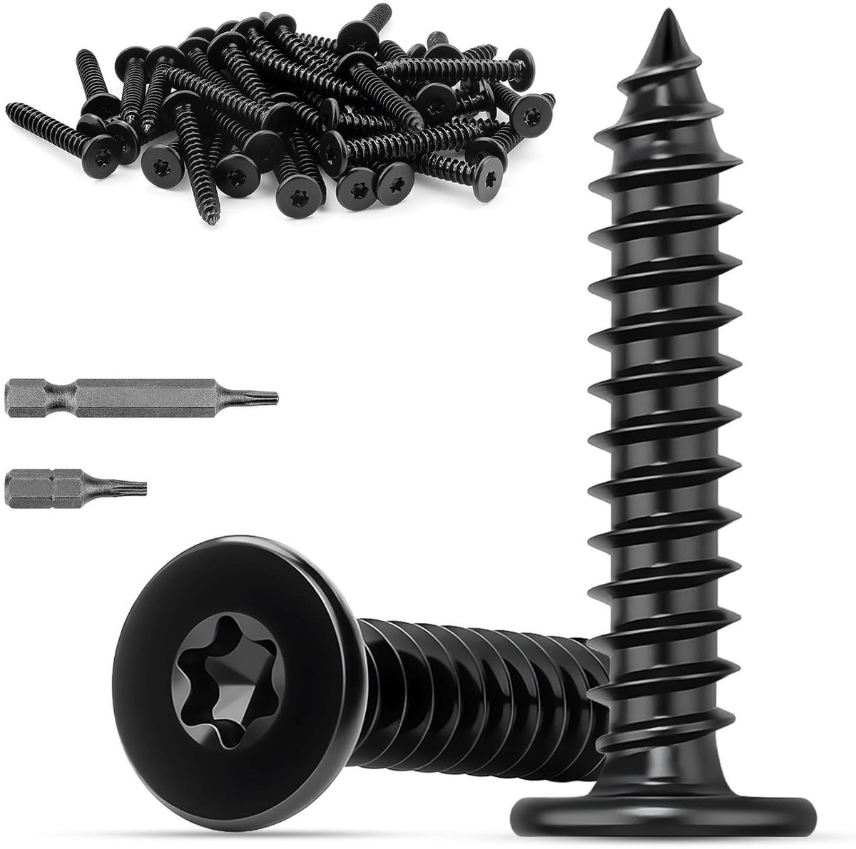 Houten Torx Schroeven RVS A2 V2A Zwarte Verzonken Kop M4 x 6 mm Verpakking van 100 voor Meubels, Kasten en Tafels