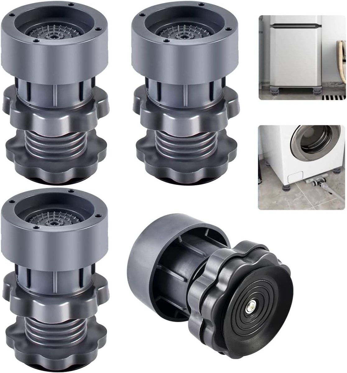 Set van 4 Antivibratie Dempers voor Wasmachines, Verstelbare Hoogte 7-10cm, Rubber Voeten voor Stabiliteit en Geluiddemping