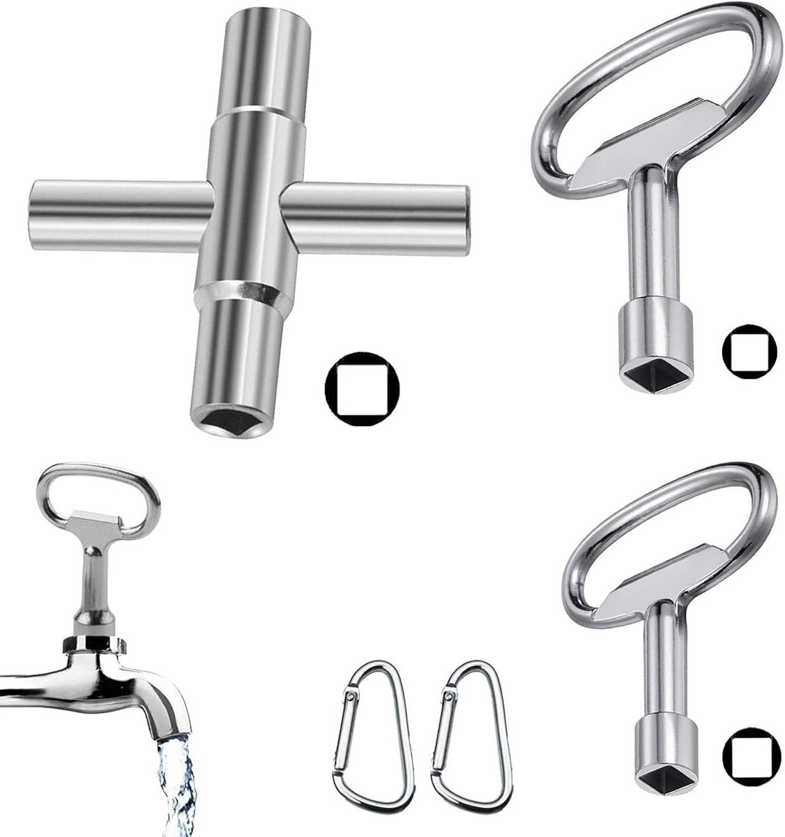 4-Way Square Sleutel met Binnenmaat 6.5mm/7mm/8mm/9mm, Multifunctionele Moersleutel voor Gas, Watermeter en Dozen, Gemaakt van Zinklegering