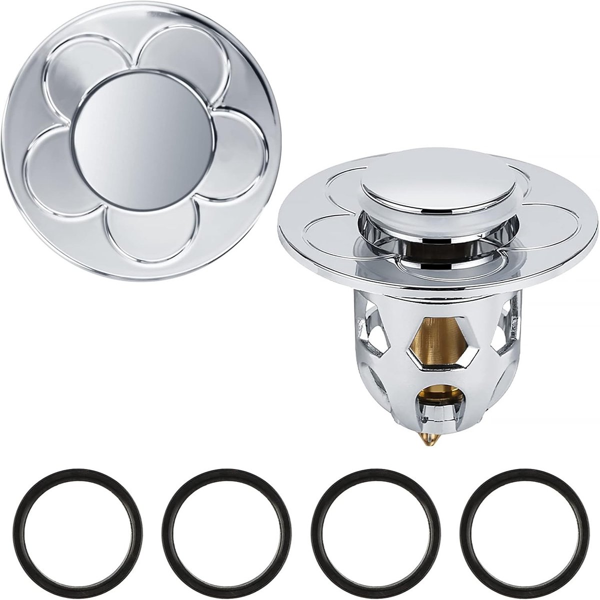 Pop-up Wastafel Stopper Set van 2, Universele Afvoerfilter met Anti-verstopping voor Wastafel, Bad en Keuken, Diameter 34-40 mm, Zilver
