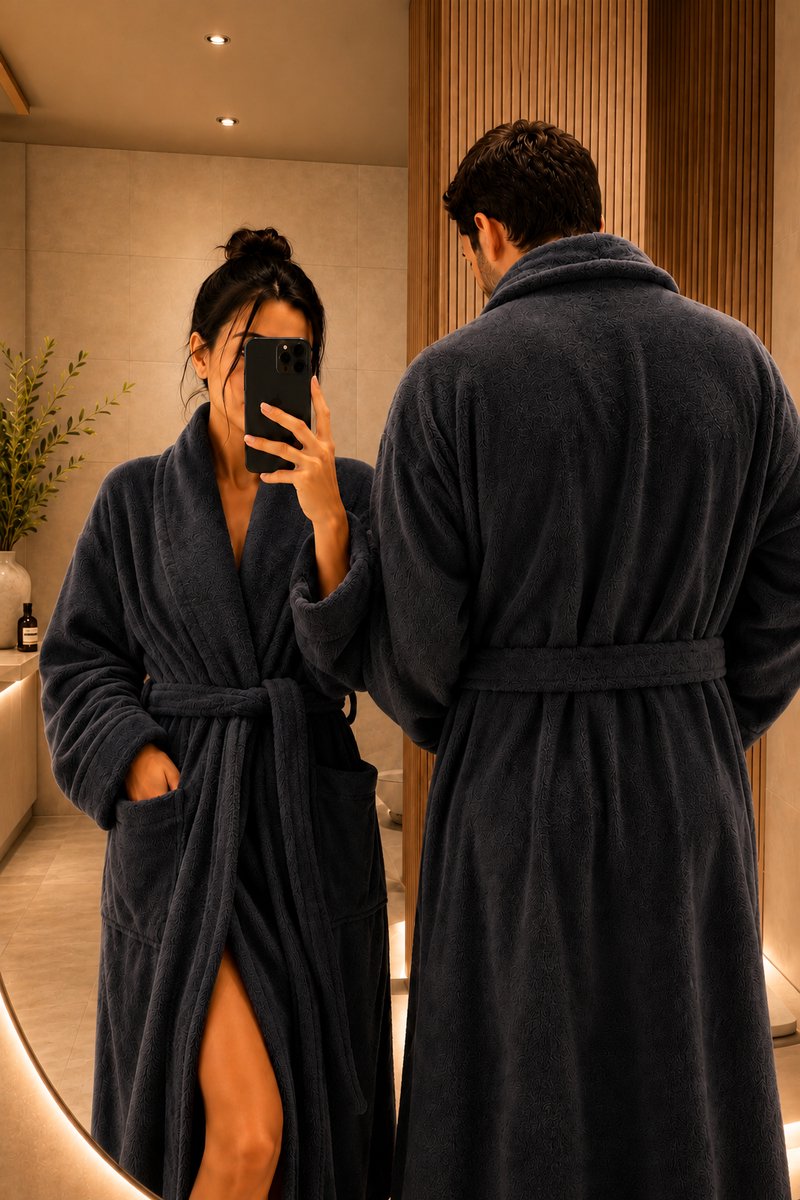 The Linen Room Badjas Set voor Koppels – 2 Badjassen 450 GSM – 100% Katoen – Hotelkwaliteit – Unisex – Antraciet-XXL