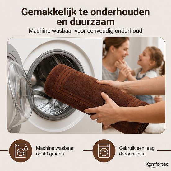 Komfortec Badmat - 2 stuks - Handdoek Dikte - Hotelkwaliteit - Zachte en Absorberende Douchemat - 50x70 cm - 100% Katoen – Bruin