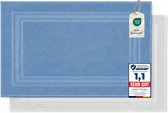 Komfortec Badmat - 2 stuks - Handdoek Dikte - Hotelkwaliteit - Zachte en Absorberende Douchemat - 50x70 cm - 100% Katoen – Lichtblauw&Wit