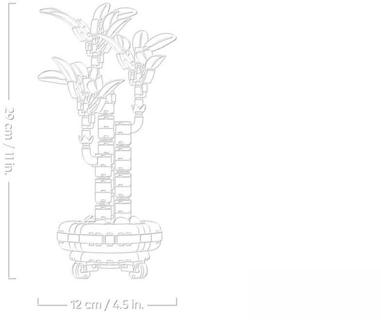 Plante de bambou LEGO en pot, 29 cm de haut et 12 cm de large.