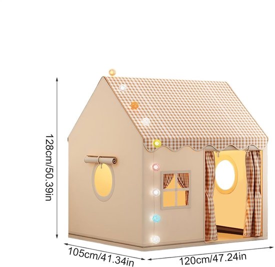 Kinderspeeltent, robuuste kindertent voor binnen en buiten, inclusief verlichting, draagbaar, wasbaar, ventilerend, montage zonder gereedschap, multifunctioneel. — afbeelding 2