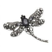 Grijs zilverkleurig libelle broche dames – decoratieve broche speld met facet geslepen stenen – broche met insect ontwerp – geschikt als corsage speld of kleding accessoire