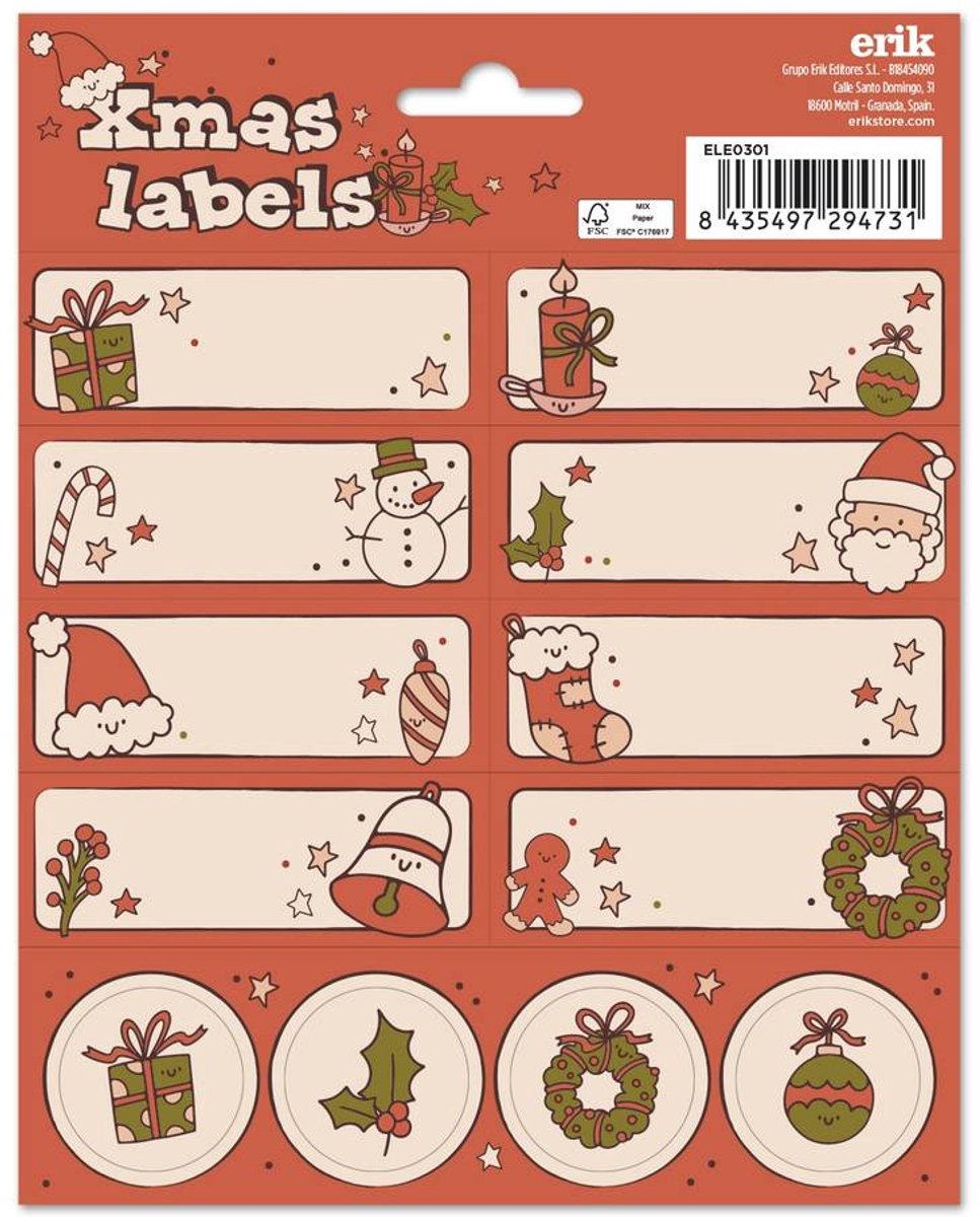 Grupo Erik - Christmas Holiday Christmas SelfAdhesive Labels Zelfklevende etiketten - Multicolours