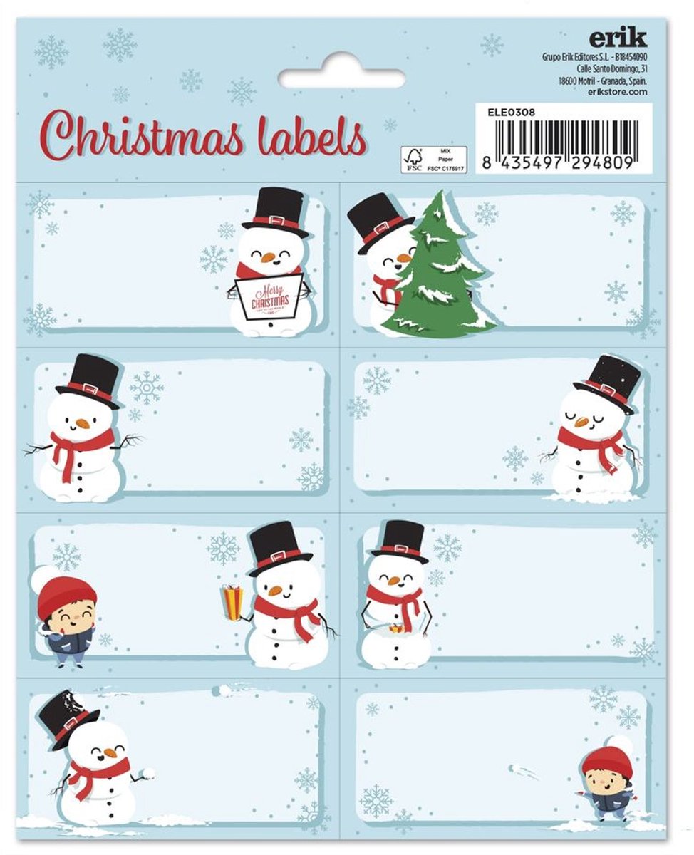 Grupo Erik - Snowman Christmas SelfAdhesive Labels Zelfklevende etiketten - Multicolours
