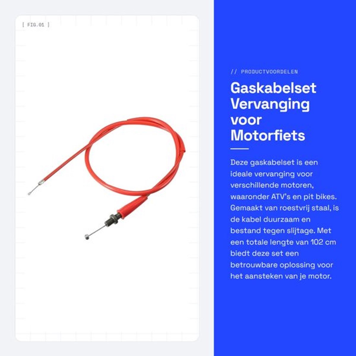 Gaskabelset Universele Pasvorm - Vervanging Motorfiets - RVS - Duurzaam - 102cm Lengte - Eenvoudig te Installeren - Motorfiets Kabel
