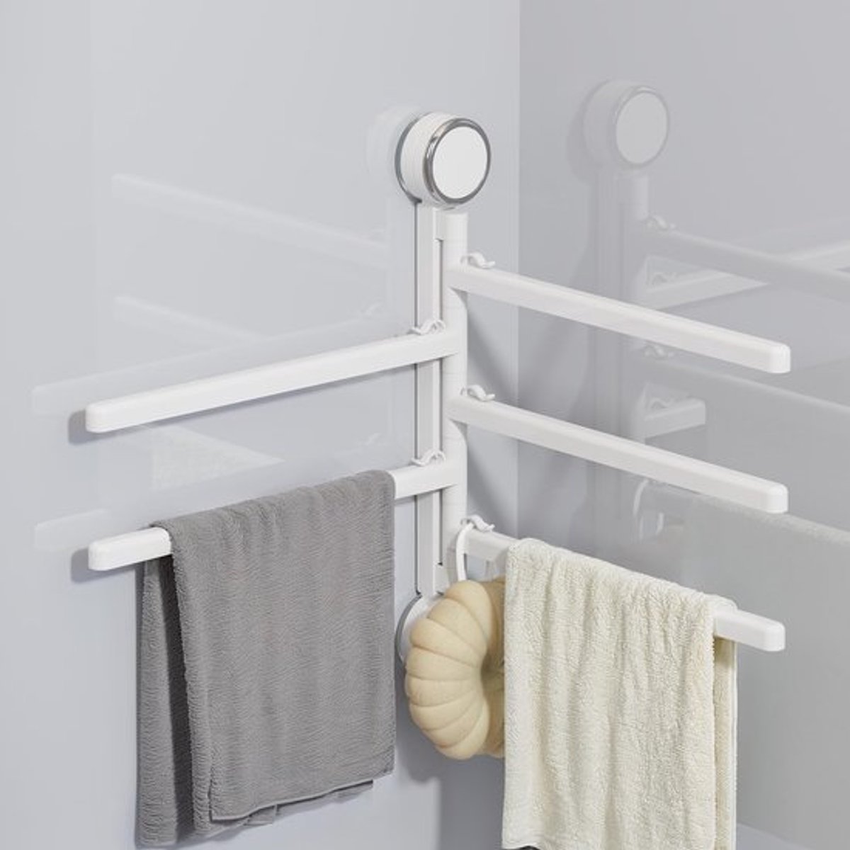 Handdoekhouder zonder boren - Handdoekrek met zuignap - Badhanddoekhouder 180° draaibaar - Multifunctionele handdoekhouder - 5 lagen - 30cm, wit