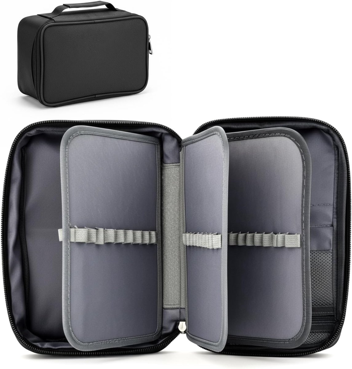 SnelShoppen - Grote Pennenbak Zwart 5 Compartimenten & 3 Verwijderbare Scheiders - Oxford Etui met 72 Slots voor Kantoor, School, Studeren, Kinderen e