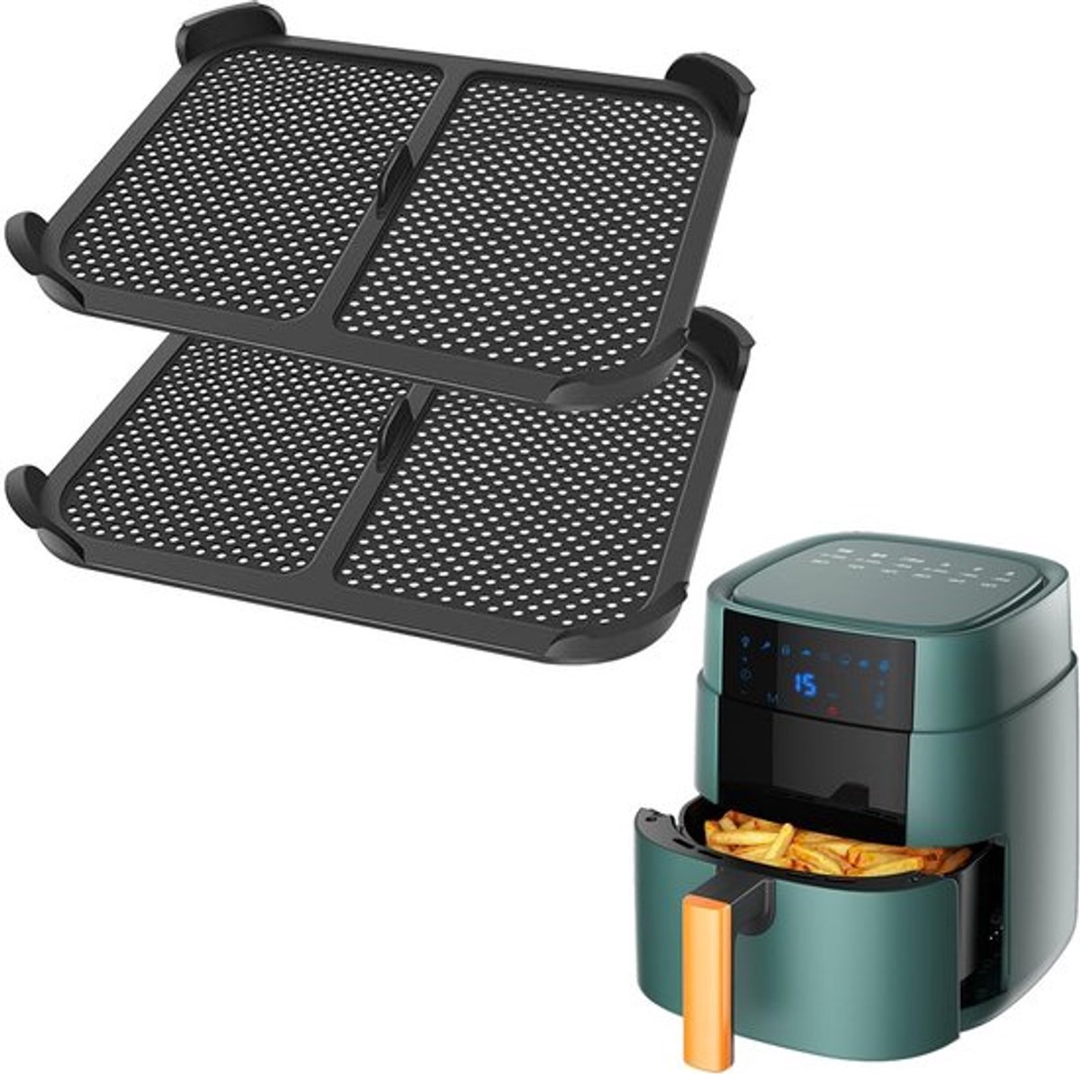 Splash Guard - Set van 2 - Antislip - Roestvrij Staal/Siliconen - Verstelbaar - Universele Splash Guard - 21 x 16,5 cm - Airfryeraccessoires