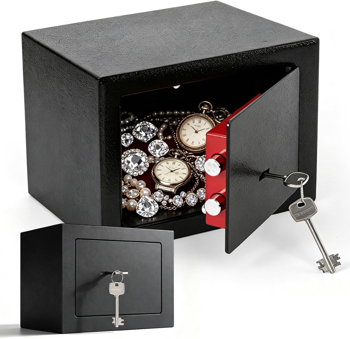 Spaarpot met sleutel 23 x 17 x 17 cm - mini-kluis met inwerpgleuf - hoge veiligheid voor contant geld - SnelShoppen