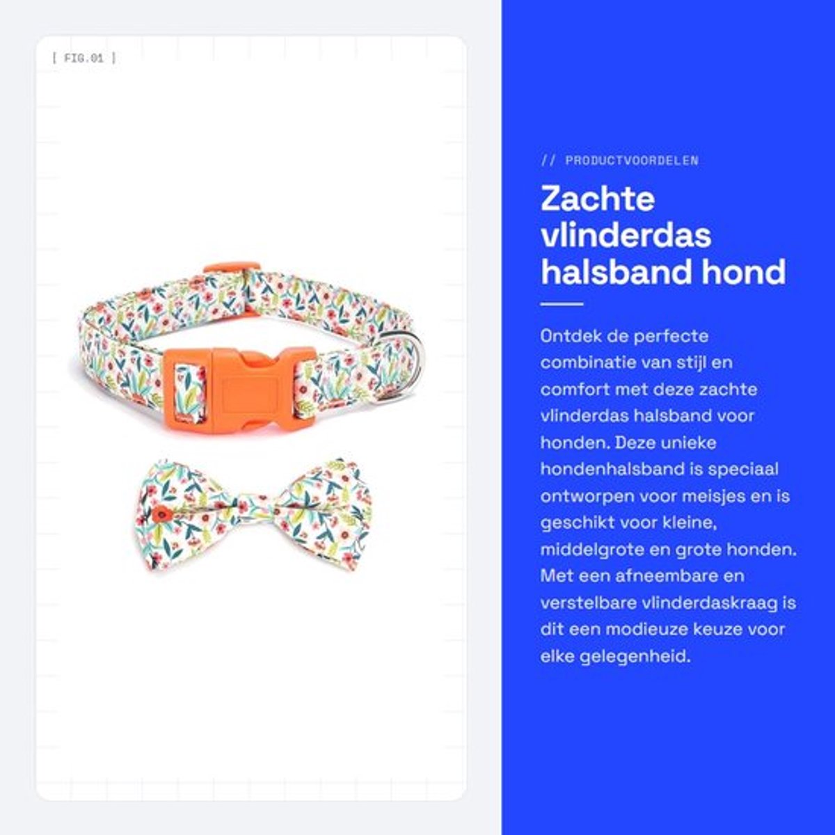Hondenhalsband Zacht - Verstelbare Vlinderdas - Afneembare Kraag - Geschikt voor Kleine/Middelgrote/Grote Honden - Kraagmaat S/M/L - Breedte 1,5/2/2,5 cm - Halsband
