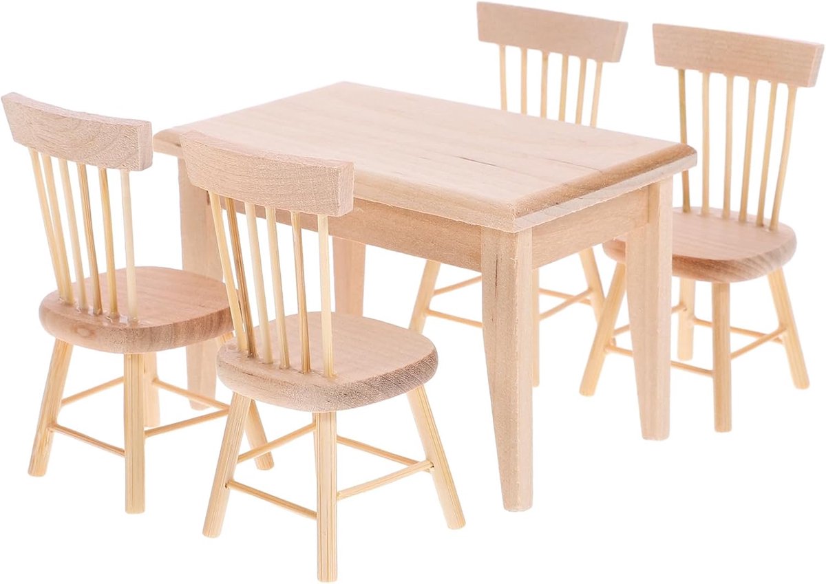 SnelShoppen - Miniatuur Poppenhuis Houten Meubels Set - Fairy Garden Bank Met 2 Mini Stoelen - Decoratieve Accessoires Voor Kinderen - 3 Delige Set -