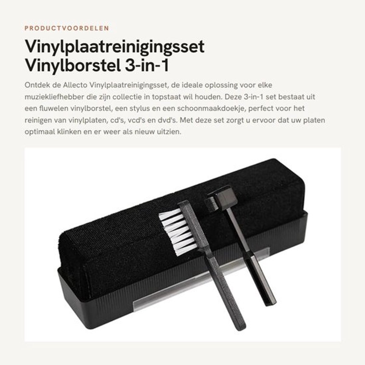Vinylplaatreinigingsset 3-in-1 - Vinylborstel - Naaldreinigingsborstel - Schoonmaakdoekje - Fluwelen Borstel - Geschikt voor CD's/DVD's - Platenreinigingsset