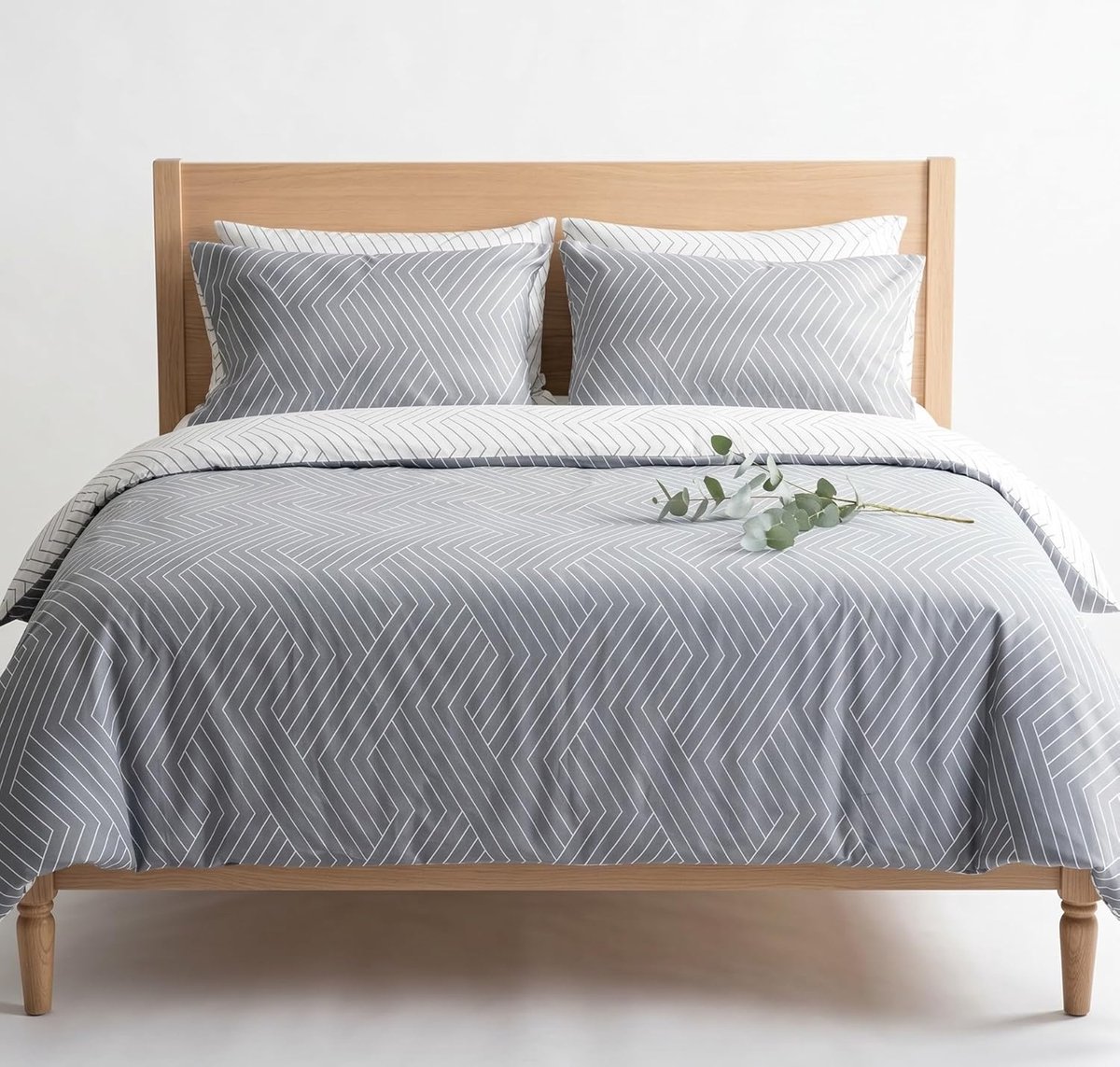 SnelShoppen - Oslo Dekbedovertrek Set 100% Katoen Reversibel Gestreept Dekbedset Grijs 200x200 + 2 Kussenslopen 65x65