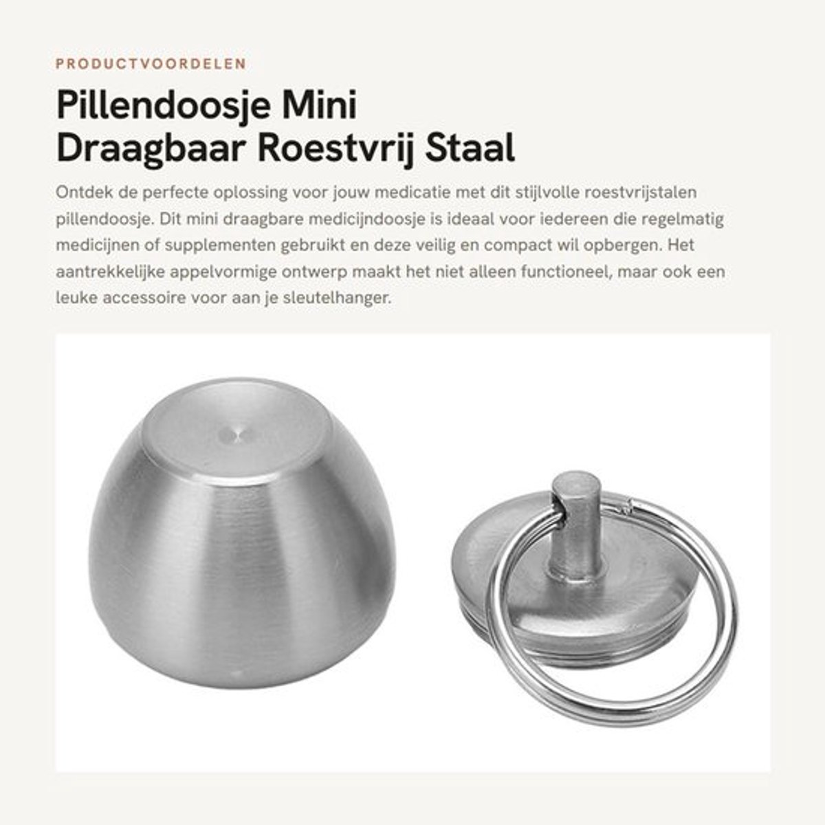 Pillendoosje Mini Draagbaar - Roestvrij Staal - Medicatiedoosje - Sleutelhanger - Antislip - Compact en Duurzaam - Medicijnpotje
