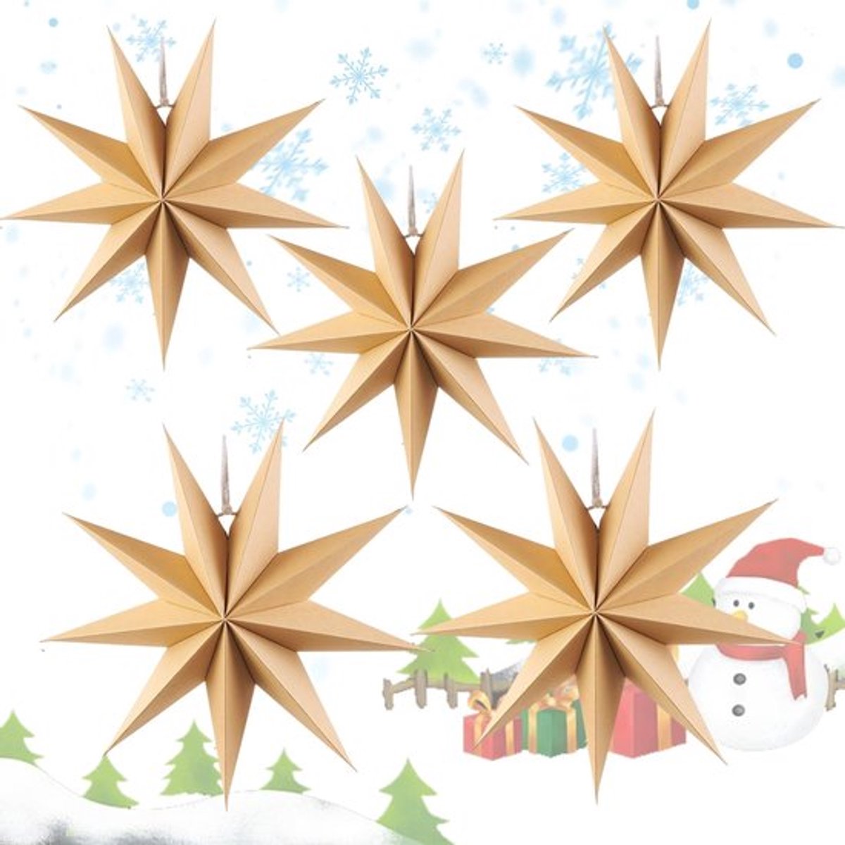 - Decoratieve Kerststerren - Hangdecoratie - 5 Stuks - Wit, Blauw, Grijs, Groen - Vouwsterren - Perfect voor Kerstmis - Sfeervolle Versiering