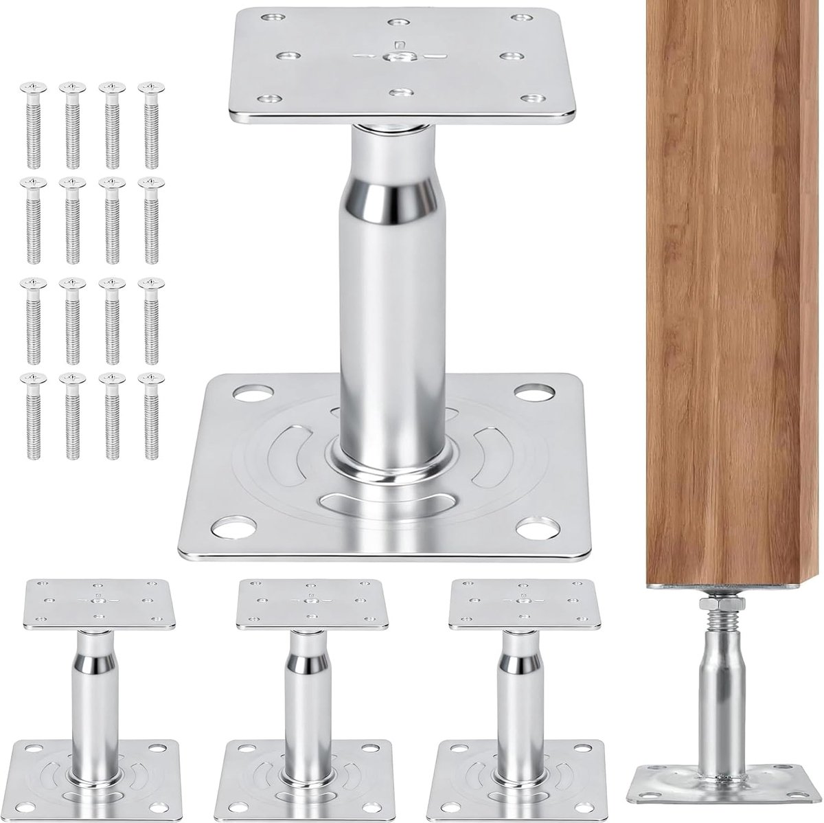 SnelShoppen - Pole Support 100-150mm Hoogte Verstelbaar, 4 Stuks, Roestbestendige Steunvoet voor Schuttingen, Carports, Pergola's, Constructiewerk, Ve