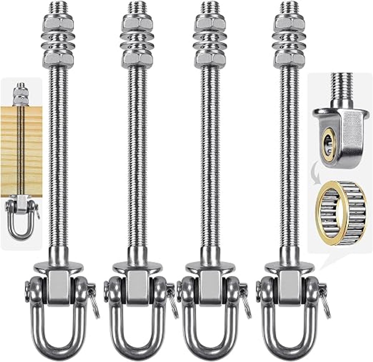 Schommelhanger - Hangstoelhaak - Haak - Schommelaccessoires - tuinbevestiging - stevig - duurzaam - 360° Draaibaar - voor hangstoelen, schommels en hangmatten - 4 stuks