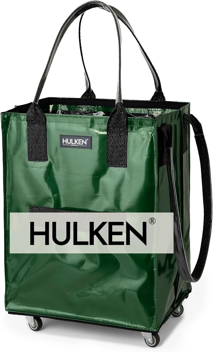 SnelShoppen - HULKEN Herbruikbare Boodschappentas op Wielen - Opvouwbare Boodschappentrolley Groen tot 30 kg - Stevige Handgrepen en Rits - Perfect vo