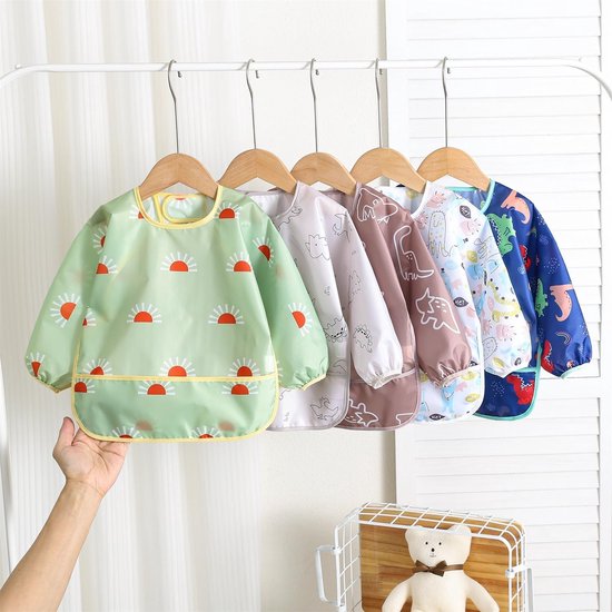 Waterdichte Slabbetjes voor Baby's, 5 Stuks, Lange Mouwen, Voedingsschort met Pocket, Geschikt voor 3-30 Maanden — afbeelding 5