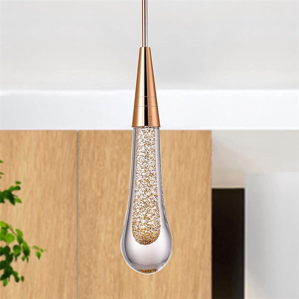 Riserva LED Hanglamp - 3W - 270 lm - 3000K Warm Wit - Gouden Waterdruppel Hanglamp van Glas - voor Eettafel, Slaapkamer en Keuken