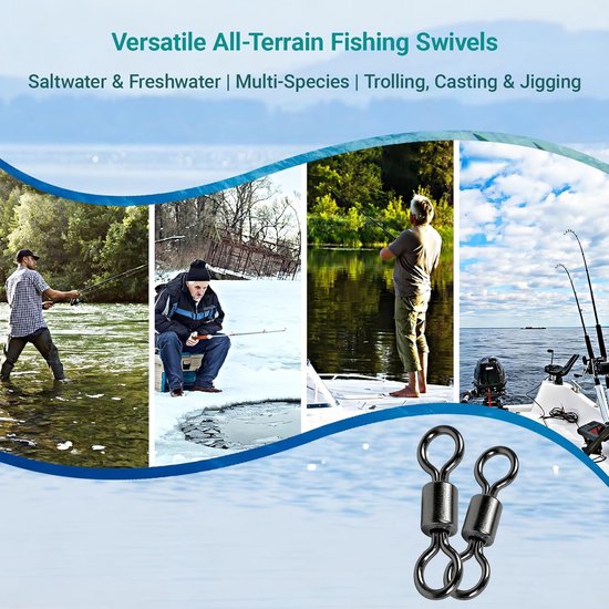 Vishaak Swivels - #12 - Rolling Swivels met 360° Draaifunctie - Anti Twist Vishaak Wartels - Voor Zoetwater en Zoutwater Vissen - Wartels set 20 stuks — afbeelding 5