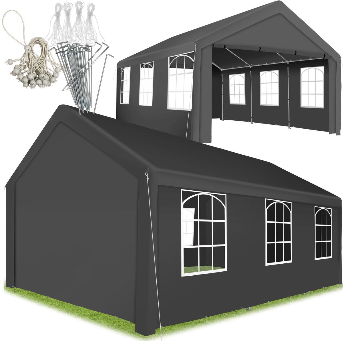 tectake® Paviljoen - Partytent 4x6 m - Tuinpaviljoen met 4 zijwanden - Feest tent met UV-bescherming - Evenemententent - Inclusief haringen en spantouwen - Voor festivals, bruiloften en feesten - Grijs