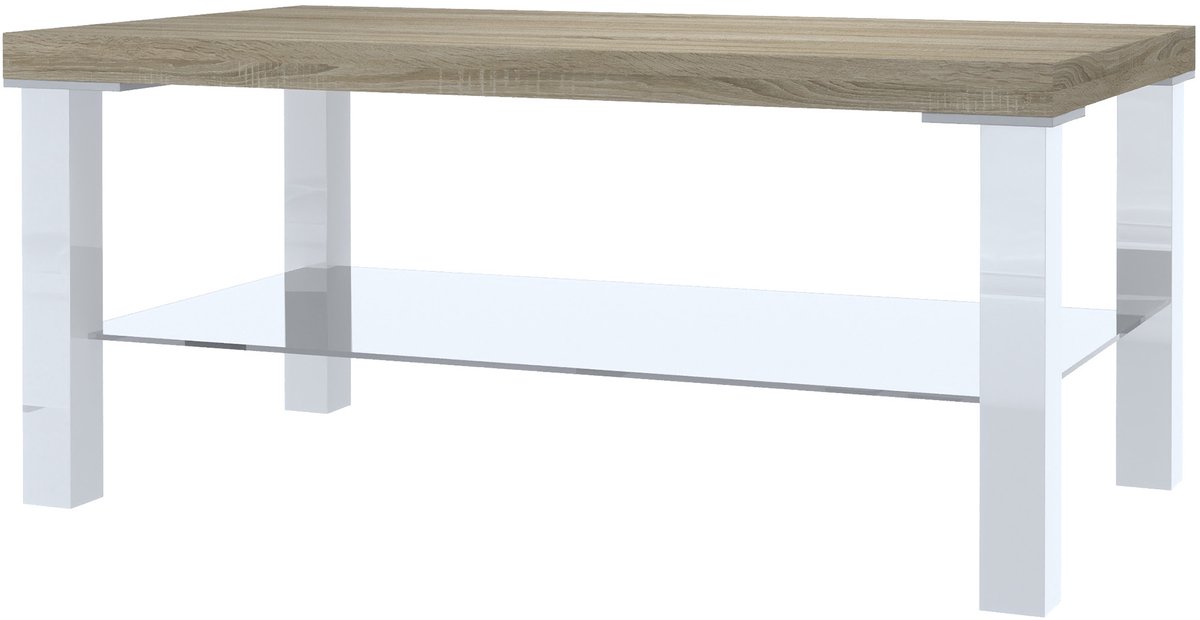 BELINI Salontafel 90x45 cm Wit/Sonoma Eiken - Woonkamertafel met Opbergvak - Aluminium Poten - Premium Line Koffietafel met Duraflex Technologie