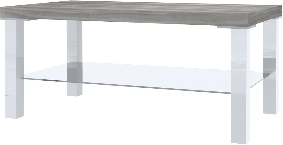 BELINI Salontafel 90x45 cm Wit/Glamour Hout - Woonkamertafel met Opbergvak - Aluminium Poten - Premium Line Koffietafel met Duraflex Technologie