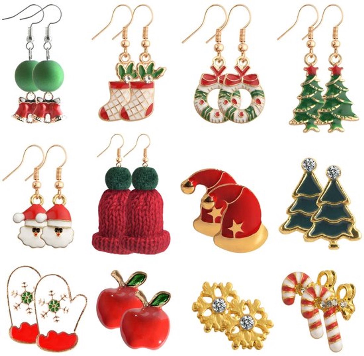 Kerstoorbellen 12 Paar - Kerstknopjes/Sneeuwvlok/Rendier/Kerstman/Kerstboom - Legering - Geschikt voor Vrouwen/Meisjes - Kerstaccessoires